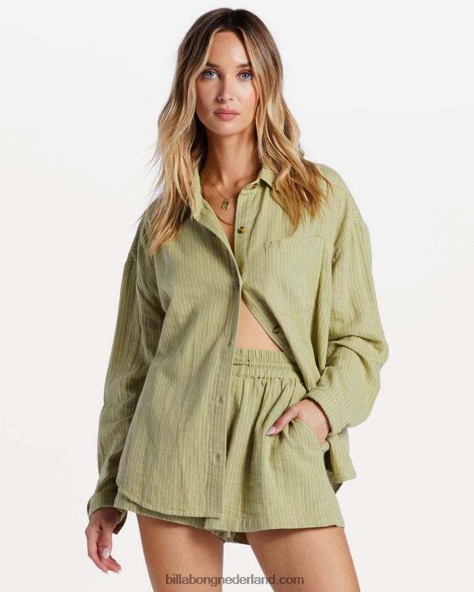 Billabong vrouwen recht op shirt met lange mouwenavocado 4D20H2088