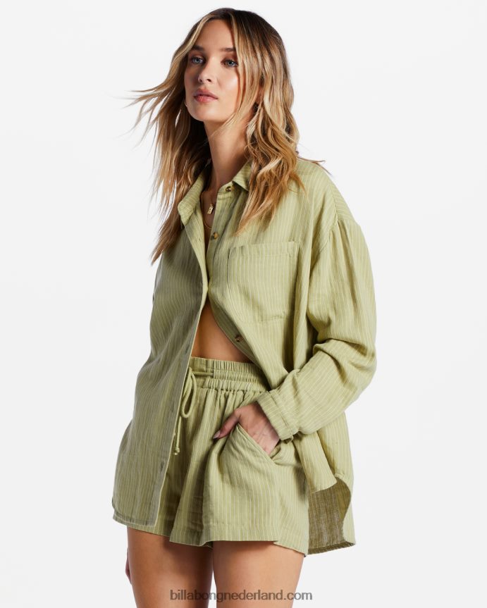 Billabong vrouwen recht op shirt met lange mouwenavocado 4D20H2088