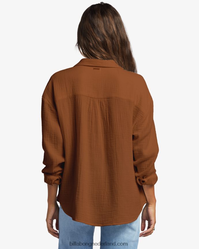 Billabong vrouwen recht op shirt met lange mouwengeroosterde kokosnoot 4D20H1765