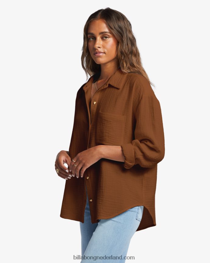 Billabong vrouwen recht op shirt met lange mouwengeroosterde kokosnoot 4D20H1765
