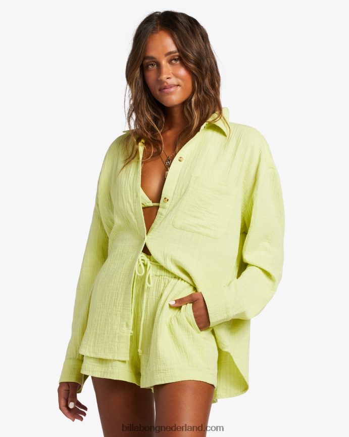 Billabong vrouwen recht op shirt met lange mouwenlichte limoen 4D20H1766
