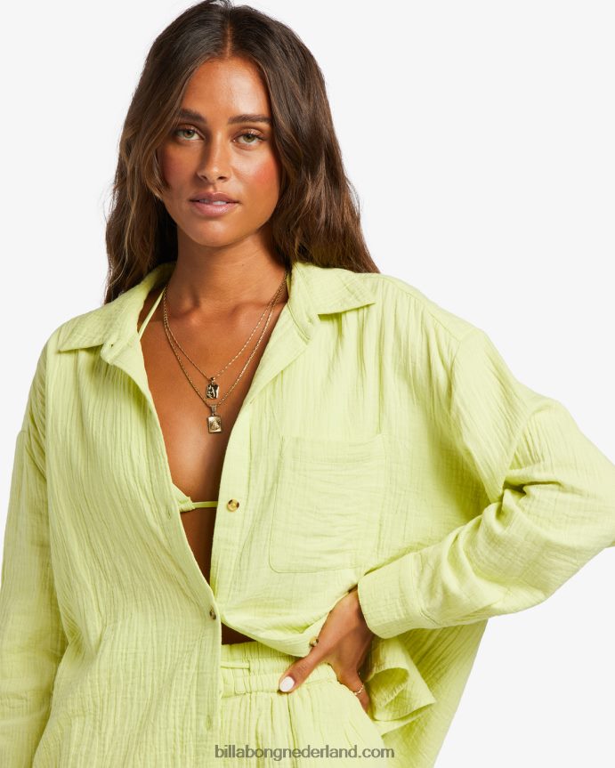 Billabong vrouwen recht op shirt met lange mouwenlichte limoen 4D20H1766