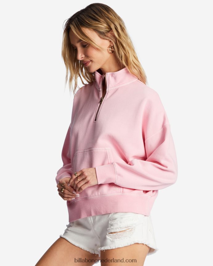 Billabong vrouwen luie ochtenden pullover met halve ritszacht roze 4D20H2105