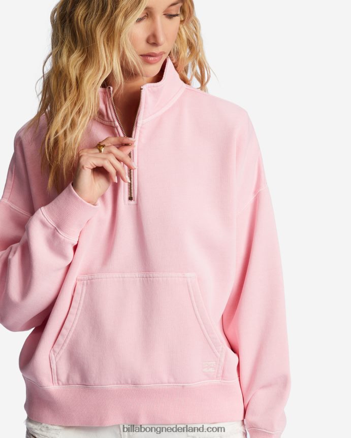 Billabong vrouwen luie ochtenden pullover met halve ritszacht roze 4D20H2105