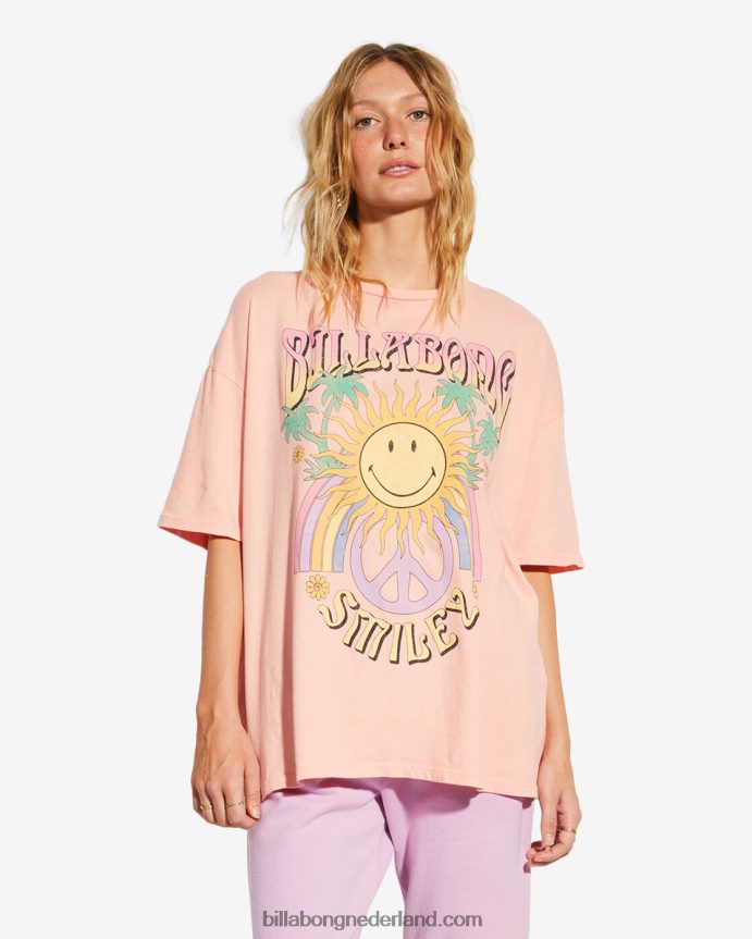 vrouwen billabong x smiley true boy oversized t-shirtperzik kus 4D20H2829