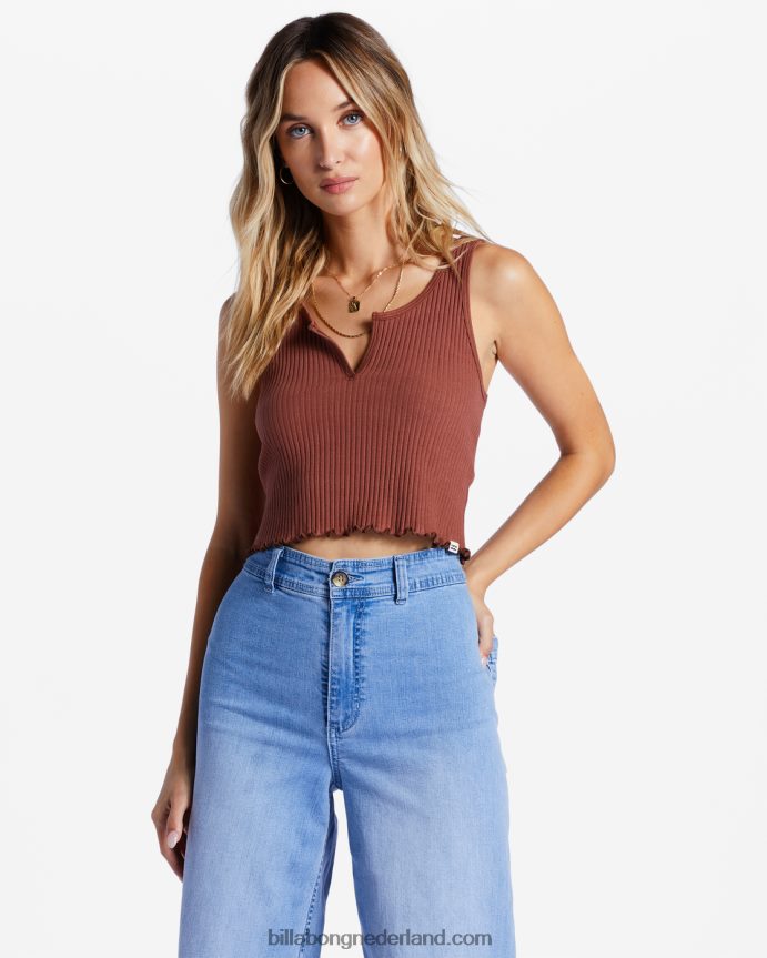 Billabong vrouwen geribbelde tanktop met inkepingmokka 4D20H2025