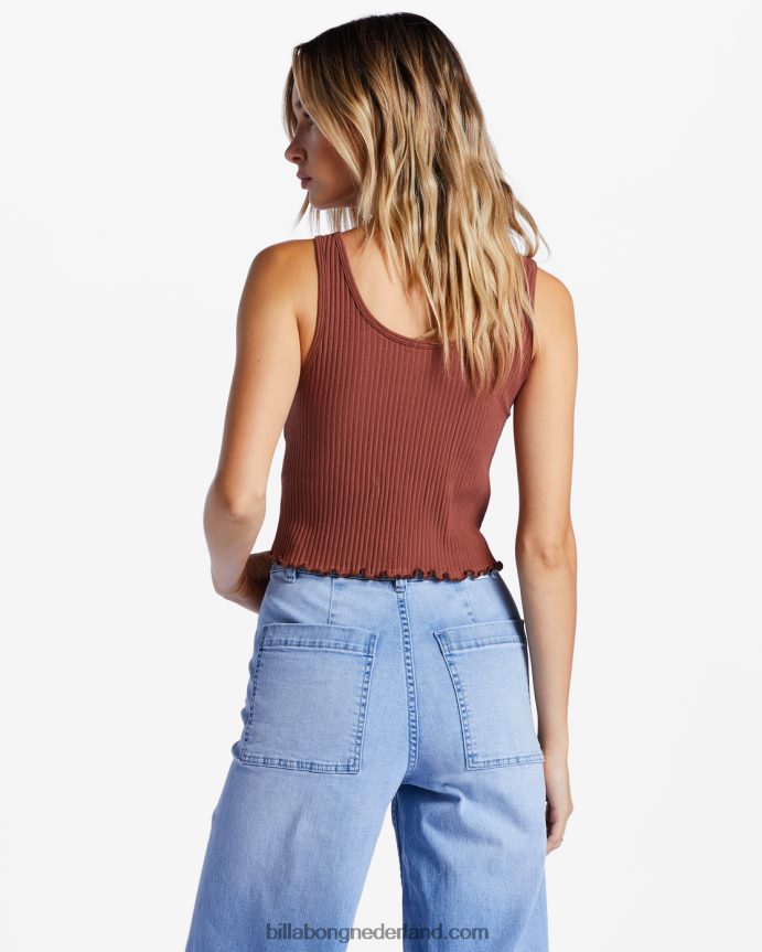 Billabong vrouwen geribbelde tanktop met inkepingmokka 4D20H2025