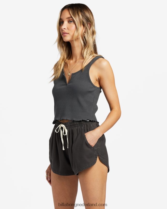 Billabong vrouwen geribbelde tanktop met inkepinguit zwart 4D20H1757