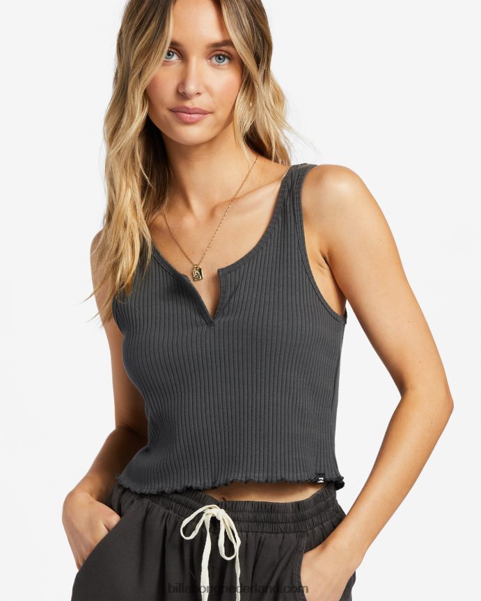 Billabong vrouwen geribbelde tanktop met inkepinguit zwart 4D20H1757