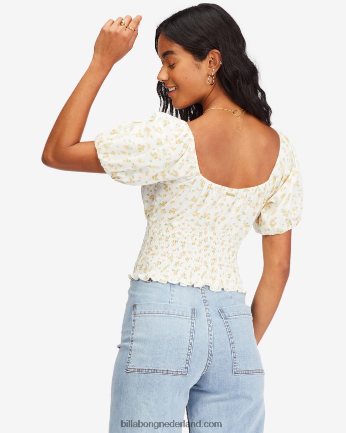 Billabong vrouwen get along top met pofmouwenzout kristal 4D20H2268