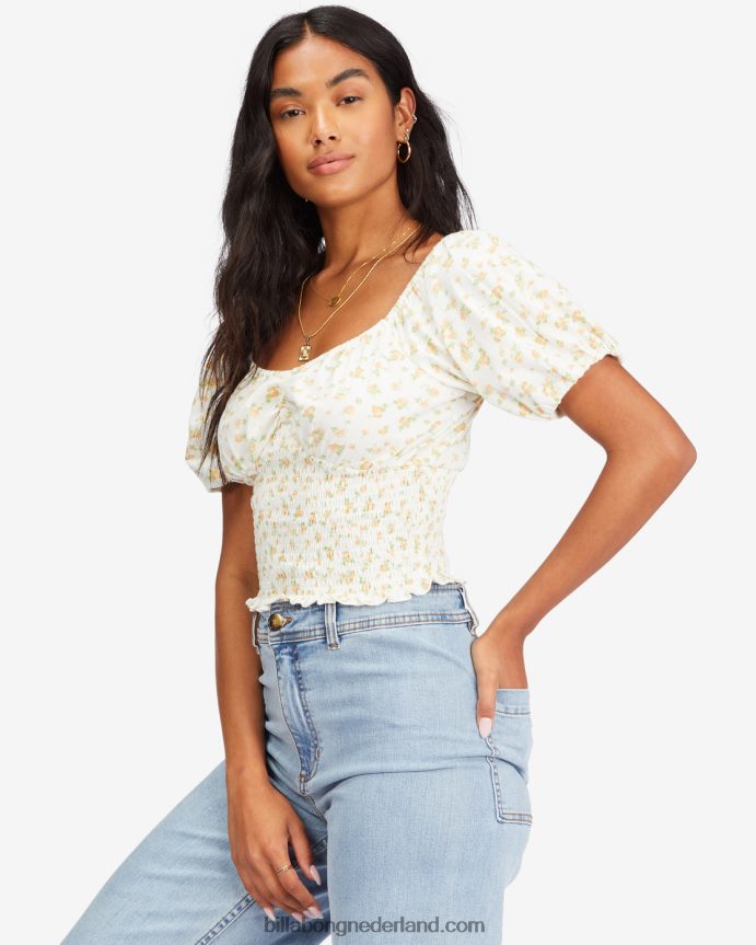 Billabong vrouwen get along top met pofmouwenzout kristal 4D20H2268