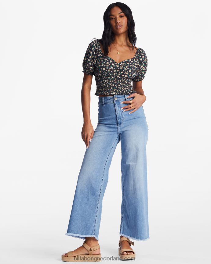 Billabong vrouwen liefdeslied top met pofmouwenzwarte kiezelsteen 4D20H2199