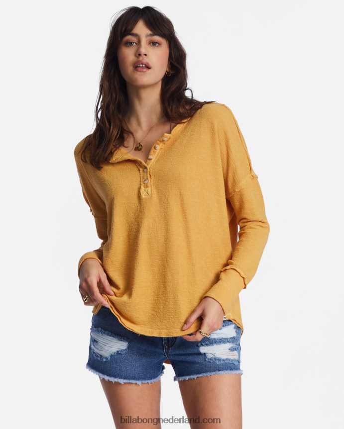 Billabong vrouwen nieuwe anyday henley topgouden Kust 4D20H2200