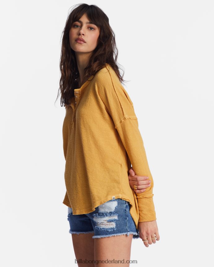 Billabong vrouwen nieuwe anyday henley topgouden Kust 4D20H2200