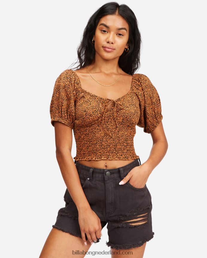 Billabong vrouwen zoete gebreide top met zonsondergangprinttoffee 4D20H2364