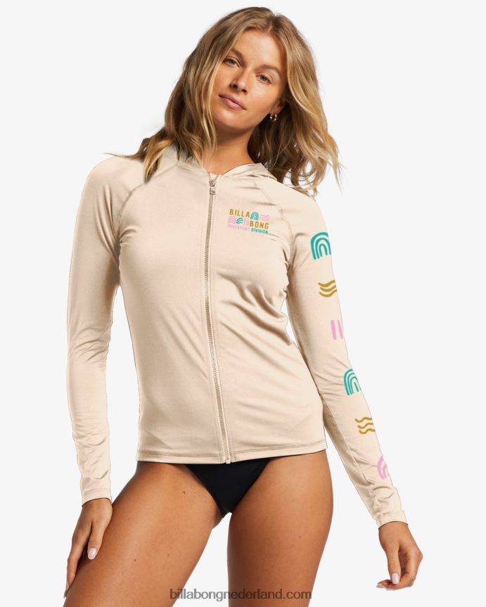 Billabong vrouwen a/div rashguard met lange mouwen en ritssluiting tot 50witte pet 4D20H2546