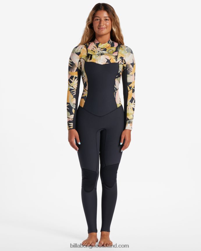 Billabong vrouwen 3/2 salty dayz volledige wetsuit met rits op de borstjungle nacht 4D20H2576