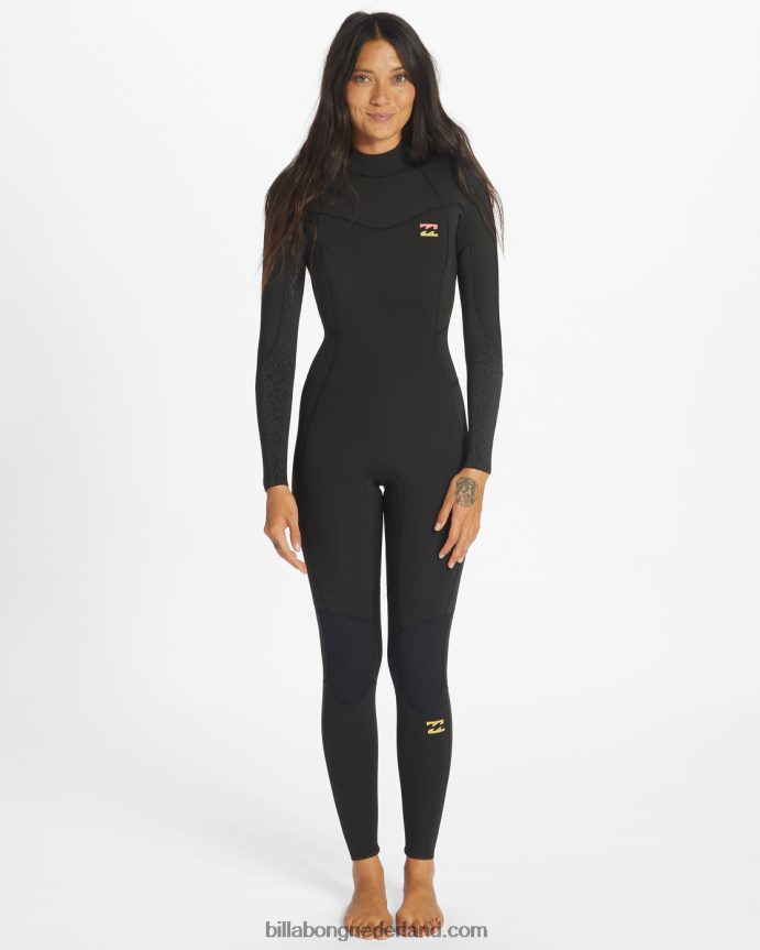 Billabong vrouwen Volledig natpak met 4/3 synergy-rits aan de achterkantwild zwart 4D20H2568